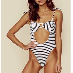 Blue Life Striped One Piece Bathing Suit- M